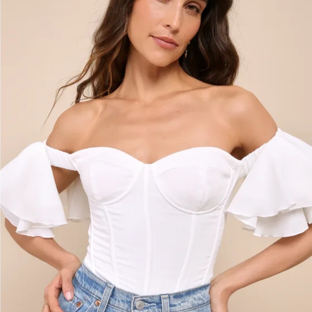 Lulu's White Off-Shoulder Bodysuit